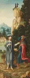 Netherlandish or German School mid-16th century, Two Wings of an Altarpiece The Temptation of Christ The Sermon of John the Baptist, Oil on panel. 49.5 x 19 and