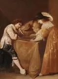 Pieter Jansz Quast, An Elegant Couple playing Trictrac, Oil on panel