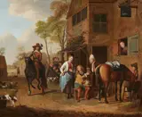 J. K. Roos, Travellers by a Tavern, Oil on canvas (relined)