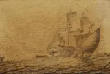 Adriaen van Salm, Sailing Boats at Sea, Oil and ink on panel