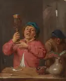 attributed to Hendrick Martensz Sorgh, Two Men Drinking and Singing in an Interior, Oil on panel