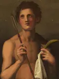 Probably Tuscan School 16th century, Saint Sebastian, Oil on panel