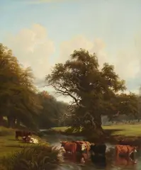 Thomas Baker, River Landscape with a Herd of Cattle, Oil on canvas