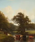 Thomas Baker, River Landscape with a Herd of Cattle, Oil on canvas