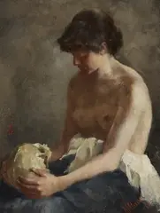 Young Woman with a Skull (Vanitas) by Marius Bauer, Oil on panel, offered Sep 2018
