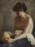Marius Bauer, Young Woman with a Skull (Vanitas), Oil on panel