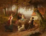 Children Collecting Firewood by Christian Eduard Boettcher, Oil on canvas (relined), sold Sep 2018
