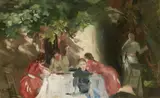 Ferdinand Brütt, The Brütt Family in the Garden, Oil on card