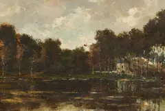 Hippolyte Camille Delpy, Small Landscape with a View of a Baptisterium, Oil on panel
