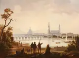 German School 19th century, View of Dresden with the Cathedral and the Frauenkirche, Oil on canvas