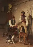 Théodore Gérard, Two Men with Dogs in an Interior, Oil on canvas