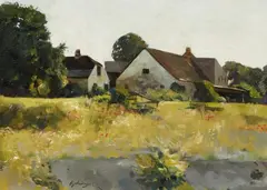 Constantin Gerhardinger, A Farmstead in Kallmünz Verso: Leaves and Flowers, Oil on canvas