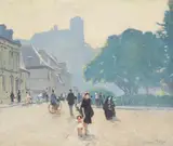 Jules Hervé-Mathé, A Street in Le Mans, Oil on card