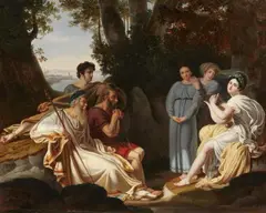 Charles Nicolas Lafond, Sappho Singing to Homer, Oil on canvas