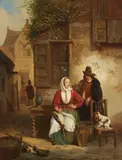 Willem Linnig the Elder, Girl Plucking a Goose, Oil on panel