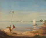 August Löffler, Landscape at Lake Chiemsee, Oil on card