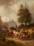 Edmund Mahlknecht, Return of the Herd with an Approaching Storm, Oil on canvas