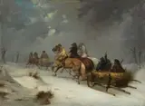 Josef Mathauser, Winter Landscape with two Horse-Drawn Sleds, Oil on canvas