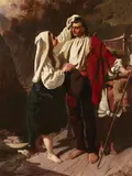 Young Peasant Couple at the Hay Harvest by Wilhelm Heinrich (Henri-Guillaume) Schlesinger, Oil on card, offered Sep 2018