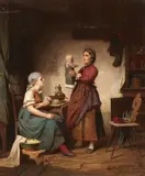 Adolf Schmidt, The Godmother's Visit, Oil on canvas