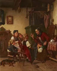 Hermann Sondermann, Grandmother's Tale, Oil on panel
