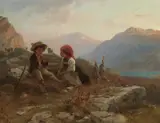 Benjamin Vautier, Shepherd Boy and a Peasant Girl, Oil on canvas (relined)