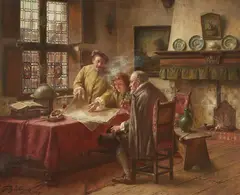 Three Scholars by Fritz Wagner, Oil on canvas, sold Sep 2018