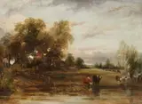 attributed to Frederick W. Watts, Evening Landscape with Cows by a Pond, Oil on canvas (relined)