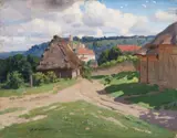 Konstantin Haritonov Wroblewsky, Mountain Landscape with a Village and Castle, Oil on canvas