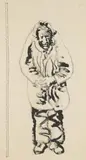 Tan Swie Hian, A portrait of Alberto Giacometti, based on a photography by Cartier-Bresson. Hanging scroll. Ink on paper. Inscription, dated 1987, signed Chen Ruixian and sealed Ruixian and tw..., A portrait of Alberto Giacometti, based on a photography by Cartier-Bresson. Hanging scroll. Ink on paper. Inscription, dated 1987, signed Chen Ruixian and sealed Ruixian and two more seals