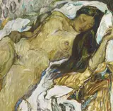 Su Xiaobai, Female nude. Oil and tempera on canvas. Signed Xiaobai in pinyin, paper label to the backside with the dating 1986. Framed., Female nude. Oil and tempera on canvas. Signed Xiaobai in pinyin, paper label to the backside with the dating 1986. Framed