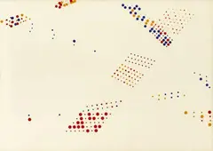 Herman de Vries, V 73 - 196 S (random puntraster tekening in drie kleuren), 1973, Ink on card
