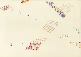 Herman de Vries, V 73 - 196 S (random puntraster tekening in drie kleuren)
