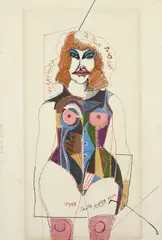 Richard Lindner, The Pink Pussy Cat (Santa Monica Blvd.), 1965, Mixed media on card