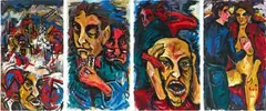 Heribert Ottersbach, Die Musen (Technik; Korruption; Die Intrige, Lüge; Sublimation), 1983, 4-part work: each acrylic on canvas. Each