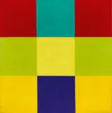 Richard Paul Lohse, Entwurf B zu waagrechte Dominante mit violettem Quadrat