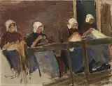 Max Liebermann, Nähende Mädchen in Huyzen - Studie mit vier Figuren (Holländische Näherinnen)