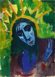 Hermann Stenner, Christuskopf. Verso Damenbildnis (Studie in Blau), 1913 resp. 1914, Oil on canvas, each