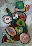 Blumen in braunem Topf by Gabriele Münter, 1933, Oil on artist's board, sold Jun 2018