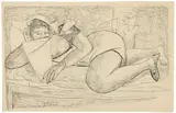 Max Beckmann, Lesende Frau, 1946, Pen and ink drawing over pencil on cream-coloured laid paper with watermark "PH ANTIQUE"