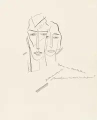 Herman Bieling, Köpfe, 1928, India ink and pencil on chamois-coloured, ribbed laid paper with watermark (man on ball)
