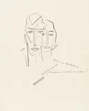 Herman Bieling, Köpfe, 1928, India ink and pencil on chamois-coloured, ribbed laid paper with watermark (man on ball)