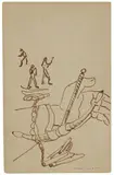 Max Ernst, Ohne Titel, Circa 1922, Brownish pen and ink drawing on chequered card