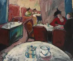 Café by Walter Gramatté, 1918, Oil on canvas, sold Jun 2018