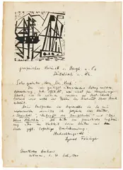 Schiffe mit Spiegelungen by Lyonel Feininger, 1919, Woodcut on ribbed laid paper. Letterhead on a letter sent to Dr. Koch, Graphisches Kabinett von Bergh & Co., Düsseldorf,, offered Jun 2018