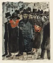 Erwin Graumann, Protestmarsch in Berlin, 1923, Watercolour and India ink over pencil on drawing paper with perforated lower margin