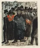 Erwin Graumann, Protestmarsch in Berlin, 1923, Watercolour and India ink over pencil on drawing paper with perforated lower margin
