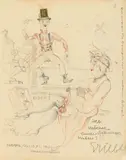 Otto Griebel, Ja exzentric muss man sein! (Gästebuchblatt für Fritz Glaser), 1921, Pencil and colour crayon drawing, collaged with a stamp and additions in ink, on heavy chamois-coloured wove paper