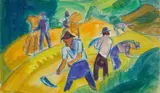 Fritz Schaefler, Erntende. Verso: Kreuzigung, Circa 1925, Watercolour and coloured chalks resp. black watercolour on thin laid paper