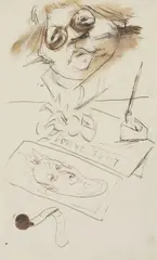 Hermann Baptist Hundt, Johanna Ey schreibt an Jacobo Sureda, Circa 1930, Pen and ink drawing with brownish wash, over pencil on plain drawing paper (left margin perforated)